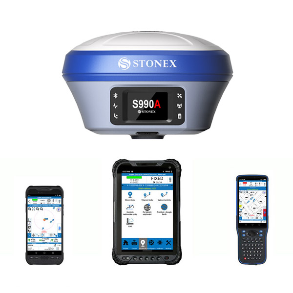 GNSS Stonex S990A a kontrolnou jednotkou - kompletná zostava